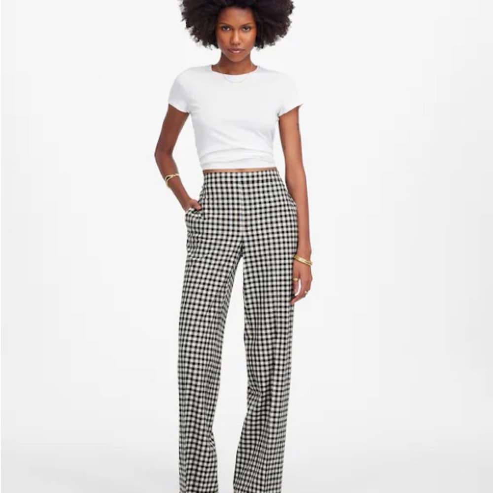 Madewell Black and White Gingham Straight Leg Pants